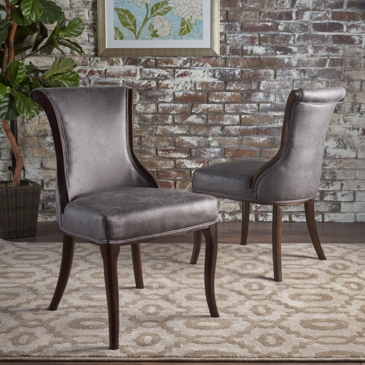 GDFStudio Lexia Classic Slate Microfiber Dining Chair Set of 2